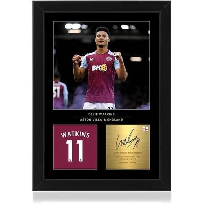  Ollie Watkins A4 Framed Photo Display - Reproduced Digital Signature - Gift For Aston Villa Fans