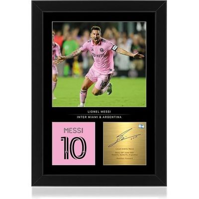  Lionel Messi A4 Framed Photo Display - Reproduced Digital Signature - Gift For Miami And Argentina Fans