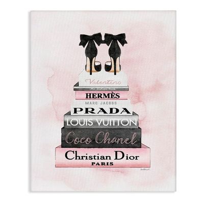 Black Heels Pink Silver Bookstack Glam Fashion Design, Designed By Amanda Greenwood Wall Art, 16 X 20, Canvas