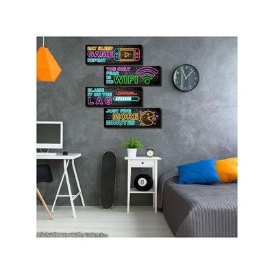 Clothmile 4 Pcs Neon Gaming Decor For Boys Room Wooden Video Game Wall Art Motivational Quote Gamer Hanging Plaques Inspirational Wall Decor For Boys Kids Room Bedroom Playroom Decorations