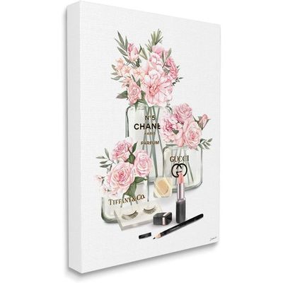 Pink Rose Florals In Glam Fashion Jars, Designed By Ziwei Li Canvas Wall Art, 24 X 30, Grey