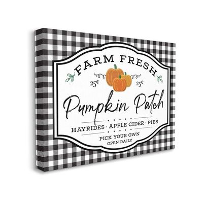 Farm Fresh Pumpkin Patch Sign Black Checkered Plaid, Ae Design Canvas Wall Art, 30 X 40
