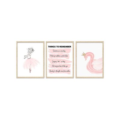 Riveda 3-Piece Set Pink Poster For Girl Swan Wall Art Ballet Girl Picture Inspirational Canvas Nursery Baby Girl Room Decor Gift For Kids Woman Room Decor Unframed 16"*24"
