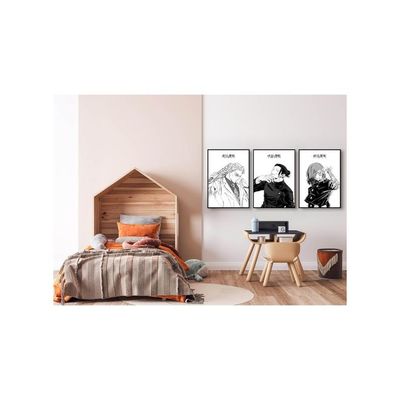 3 Piece Poster, Jujutsu Kaisen Canvas Wall Art, Gojo Satoru Black And White Manga Art Kinji Hakari Print Painting For Room Decor Anime Artwork Fan Gift 12‘’X16‘’ Unframed