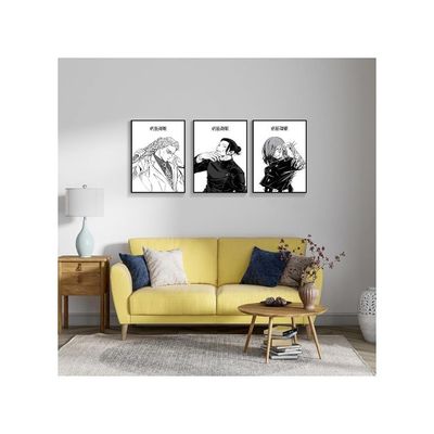 3 Piece Poster, Jujutsu Kaisen Canvas Wall Art, Gojo Satoru Black And White Manga Art Kinji Hakari Print Painting For Room Decor Anime Artwork Fan Gift 12‘’X16‘’ Unframed