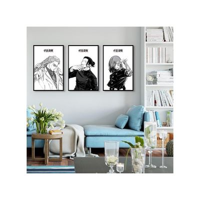 3 Piece Poster, Jujutsu Kaisen Canvas Wall Art, Gojo Satoru Black And White Manga Art Kinji Hakari Print Painting For Room Decor Anime Artwork Fan Gift 12‘’X16‘’ Unframed