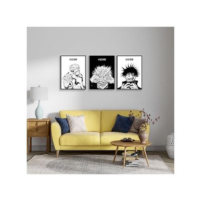 3 Piece Poster, Jujutsu Kaisen Canvas Wall Art, Gojo Satoru Black And White Manga Art Kinji Hakari Print Painting For Room Decor Anime Artwork Fan Gift 12‘’X16‘’ Unframed