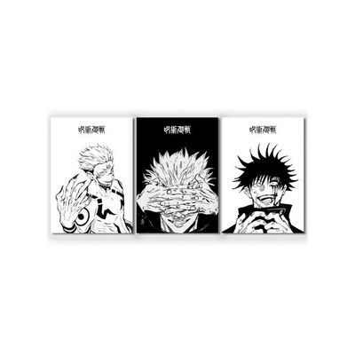 3 Piece Poster, Jujutsu Kaisen Canvas Wall Art, Gojo Satoru Black And White Manga Art Kinji Hakari Print Painting For Room Decor Anime Artwork Fan Gift 12‘’X16‘’ Unframed