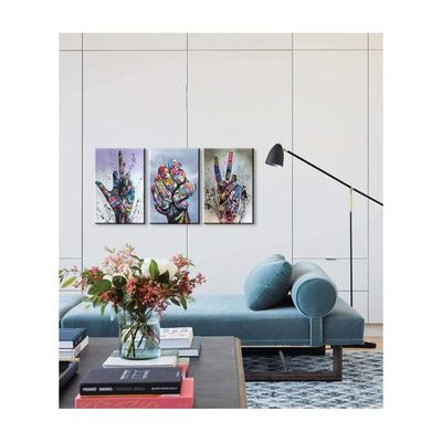3 Piece Wall Art Hand Gesture Pop Art Street Art Canvas Wall Art Art Wall Decor Colorful Canvas Art Framed Canvas For Living Room Bedroom Decor (16''Wx24''Hx3Pcs)