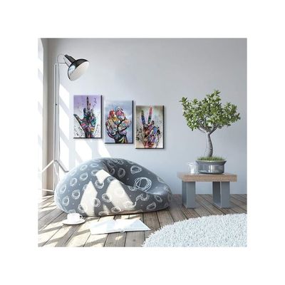 3 Piece Wall Art Hand Gesture Pop Art Street Art Canvas Wall Art Art Wall Decor Colorful Canvas Art Framed Canvas For Living Room Bedroom Decor (16''Wx24''Hx3Pcs)