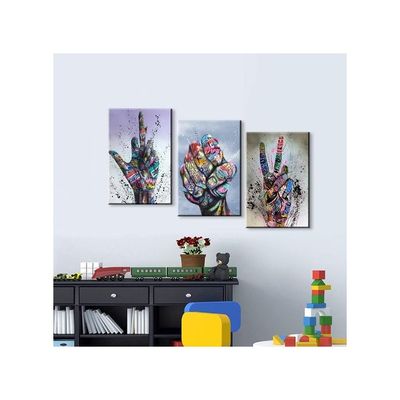 3 Piece Wall Art Hand Gestures Pop Poster Colorful Decor Canvas Street For Living Room Bedroom 12''Wx16''H
