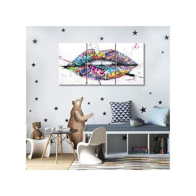 3 Piece Wall Art Lips Decor Colorful Wall Art Pop Art Decor Poster Lips Canvas Wall Art Wall Decor Framed Street Art For Bedroom Decor 12''Wx16''H