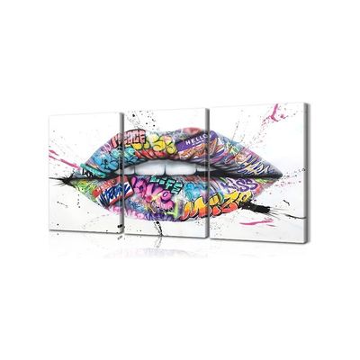 3 Piece Wall Art Lips Decor Colorful Wall Art Pop Art Decor Poster Lips Canvas Wall Art Wall Decor Framed Street Art For Bedroom Decor 12''Wx16''H
