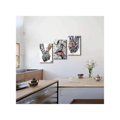 3 Piece Wall Art Romantic Gestures Colorful Decor Pop Poster Lovers Kissing Street Canvas For Living Room Bedroom Ready To Hang (16''Wx24''Hx3Pcs)