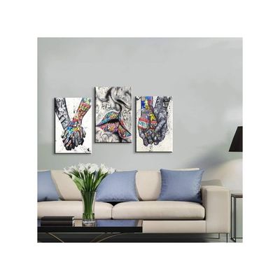 3 Piece Wall Art Romantic Gestures Colorful Decor Pop Poster Lovers Kissing Street Canvas For Living Room Bedroom Ready To Hang (16''Wx24''Hx3Pcs)