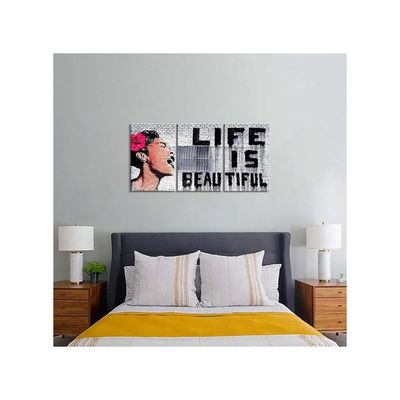 3 Pieces Banksy Canvas Art Colorful Posters Life Is Beautiful Wall Decor Pop Street Living Room 12''Wx16''H