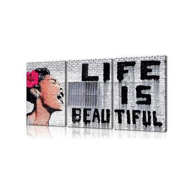 3 Pieces Banksy Canvas Art Colorful Posters Life Is Beautiful Wall Decor Pop Street Living Room 12''Wx16''H