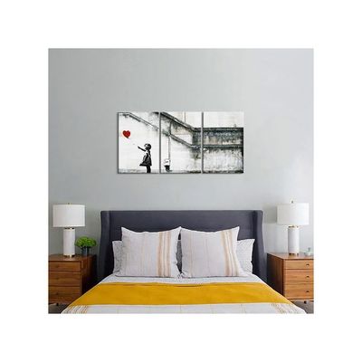 3 Pieces Banksy Canvas Wall Art Colorful Canvas Wall Art Girl W/ Red Balloon Wall Decor Banksy Poster Street Art Canvas Wall Art Pop Art Decor Posters Home Decor (12''Wx16''Hx3Pcs)