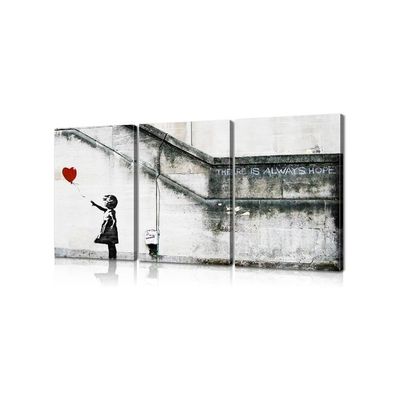 3 Pieces Banksy Wall Art Wall Art Girl With Red Balloon Decor Banksy Canvas Wall Art Pop Art Decor Street Art Colorful Artwork Poster Banksy Prints For Home Decor (16''Wx24''Hx3Pcs)