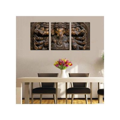 3 Pieces Hindu God Ganesha Canvas Wall Art For Living Room Decor Religious Painting Kitchen Wall Decor Hinduism Home Decor Wall Decorations For Living Room Wall Pictures 48X24 Inch