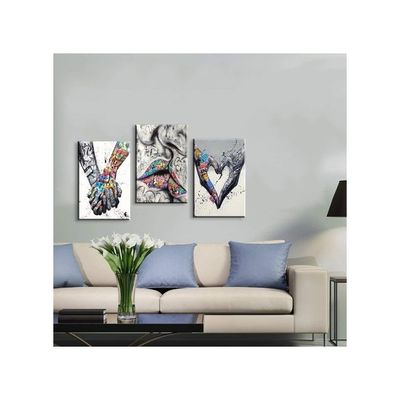 3 Pieces Wall Art Colorful Wall Art Love Hand Gesture Wall Decor Colorful Wall Decor Pop Art Canvas Wall Art Street Art Wall Art For Couples Bedroom Decor (16''Wx24''Hx3Pcs)