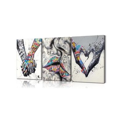 3 Pieces Wall Art Colorful Wall Art Love Hand Gesture Wall Decor Colorful Wall Decor Pop Art Canvas Wall Art Street Art Wall Art For Couples Bedroom Decor (16''Wx24''Hx3Pcs)