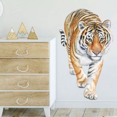 3D Tiger Wall Decor Lifelike Animal Decals Wallpaper Self-Adhesive Waterproof Cute Lovely Art Mural For Nursery Living Room Bedroom Decoration 