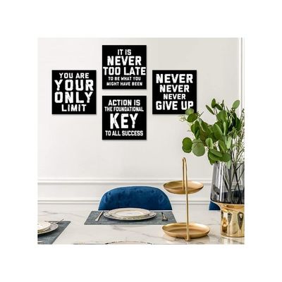 4 Pieces Wall Art Canvas Prints - Inspirational Quotes-Black Picture Painting - Modern Wall Artwork Framed For Gifts Bathroom Home Kitchen Office Decor - 30 X 30 Cm
