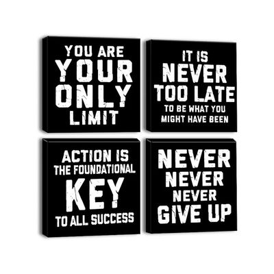 4 Pieces Wall Art Canvas Prints - Inspirational Quotes-Black Picture Painting - Modern Wall Artwork Framed For Gifts Bathroom Home Kitchen Office Decor - 30 X 30 Cm