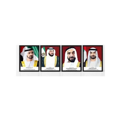4-Piece Official Portrait Of Hh Shaikh Khalifa Al Nahyan With Hh Shaikh Zayed Al Nahyan, Hh Sheikh Mohamed Bin Zayed Bin Sultan Al Nahyan Poster With Frame 30X40 Multicolor