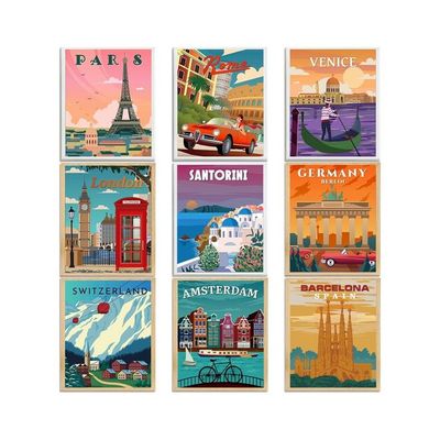 9 Pieces Vintage National Park Posters, National Park Art Prints Nature Wall Art And Mountain Print Set Abstract Travel Unframed For Hikers Campers Living Room Decor, 8 X 10 Inch (Travel City)