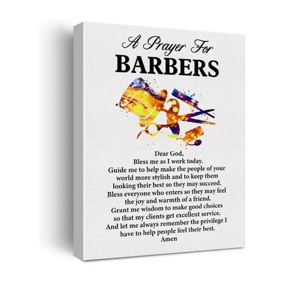 A Barber'S Prayer Quote Poster Canvas Wall Art Frames For Office Home Decor - Barber Gift Barbershop Canvas Print Wall Art Painting Ready To Hang Gifts - Easel & Hanging Hook 12X15 Inch