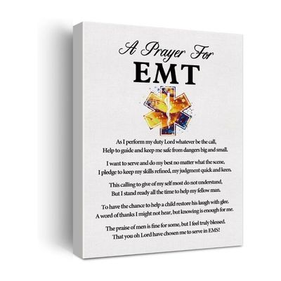 A Emt'S Prayer Quote Poster Canvas Wall Art For Office Home Decor - Emts Medical Professionals Canvas Print Wall Art Painting Ready To Hang Gifts - Easel & Hanging Hook 12X15 Inch