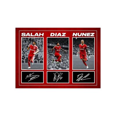 Mo Salah, Luis Diaz & Darwin Nunez - Liverpool Goal Celebration Signed A4 Montage Photo Print Pre Printed Signature Autograph Football Gift