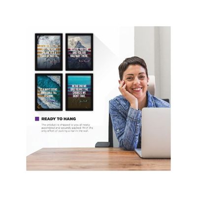 Framed Motivational Believe Paintings With Glass For Office Decor And Home Walls (Synthetic, Multicolour) - Set Of 4