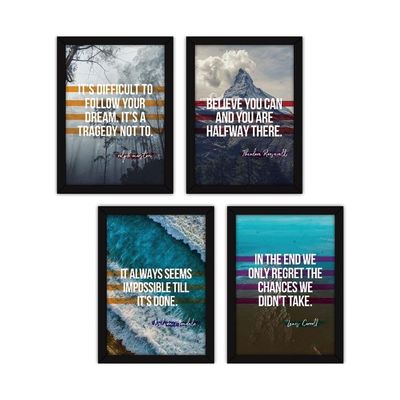 Framed Motivational Believe Paintings With Glass For Office Decor And Home Walls (Synthetic, Multicolour) - Set Of 4