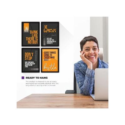 Synthetic Framed Wall Paintings Inspiring Quotes For Office And Home, With Glass Multicolour-Set Of 4