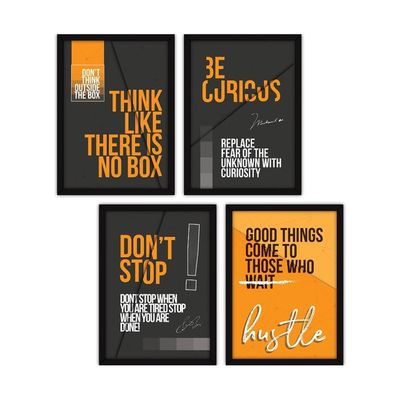 Synthetic Framed Wall Paintings Inspiring Quotes For Office And Home, With Glass Multicolour-Set Of 4