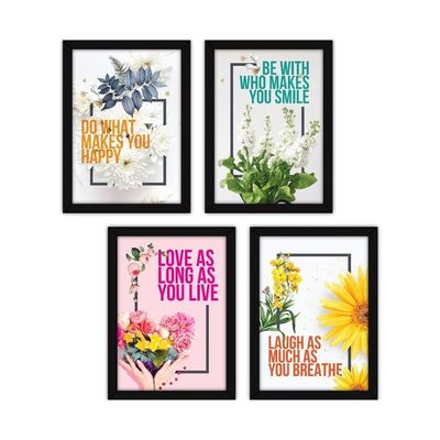 Framed Wall Paintings Inspiring Quotes For Office And Home Set Of 4 Happiness
