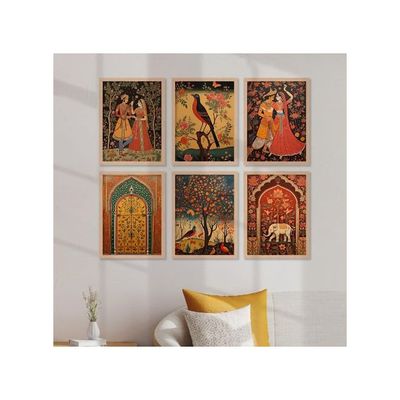 Premium Digital Madhubani Art Paintings With Frame For Home Decor - Pack Of 6