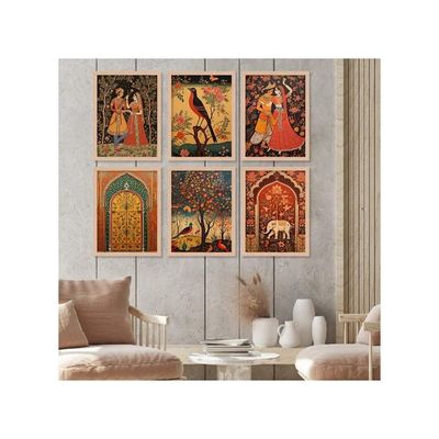 Premium Digital Madhubani Art Paintings With Frame For Home Decor - Pack Of 6
