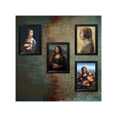 Da Vinci Paintings - Wall Art Picture Vintage Artwork For Bedroom Living Room Decor Framed (Mona Lisa, Madonna, Set Of 4 Paintings)