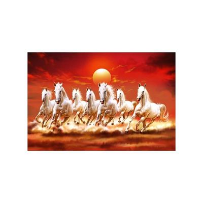 Seven Horses Vastu Poster Big Size | Seven Horses Vastu Painting | Vastu Seven Running Horses Sparkle Coated Self Adhesive (12×18 Inch, 7 Horses)