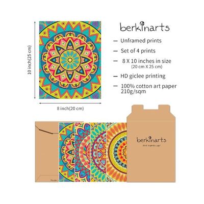 Wall Art Unframed Prints  Art Paper Set Of 4, 8X10 Inch Mandala Artwork