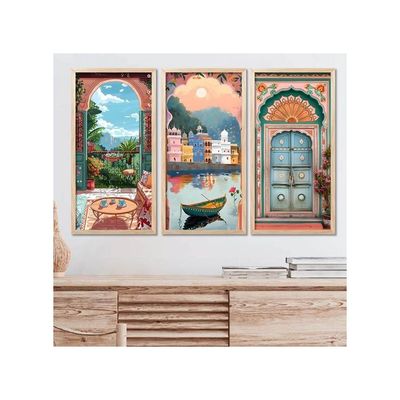 Walllane Painting For Home Decoration |Traditional Indian Art Pichwai Wall Décor Paintings | Traditional Indian Art Pichwai Wall Décor Paintings Set Of 3 (10X19 Inch, C)