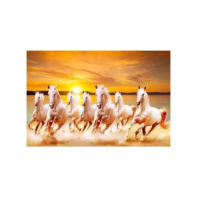 Seven Running Horses Vastu Vinyl Wall Poster, Self Adhesive, Sparkle Lamination, 24 X 36 Inch