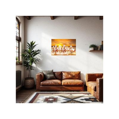 Seven Running Horses Vastu Vinyl Wall Poster, Self Adhesive, Sparkle Lamination, 24 X 36 Inch