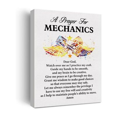 A Mechanic'S Prayer Quote Poster Canvas Wall Art For Office Home Decor - Mechanics Gift Car Repair Professionals Canvas Print Wall Art Painting Ready To Hang - Easel & Hanging Hook 12X15 Inch