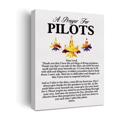 A Pilot'S Prayer Quote Poster Canvas Wall Art For Office Home Decor - Pilot Gift Aviation Professionals Canvas Print Wall Art Painting Ready To Hang Gifts - Easel & Hanging Hook 12X15 Inch