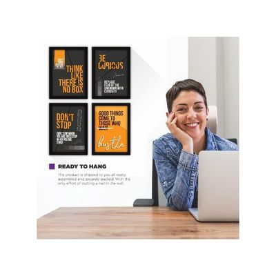 A4 Framed Synthetic Motivational Wall Posters With Glass For Home And Office Decoration-Set Of 4